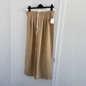 Tan Wide-Leg Pants with Drawstring Waist